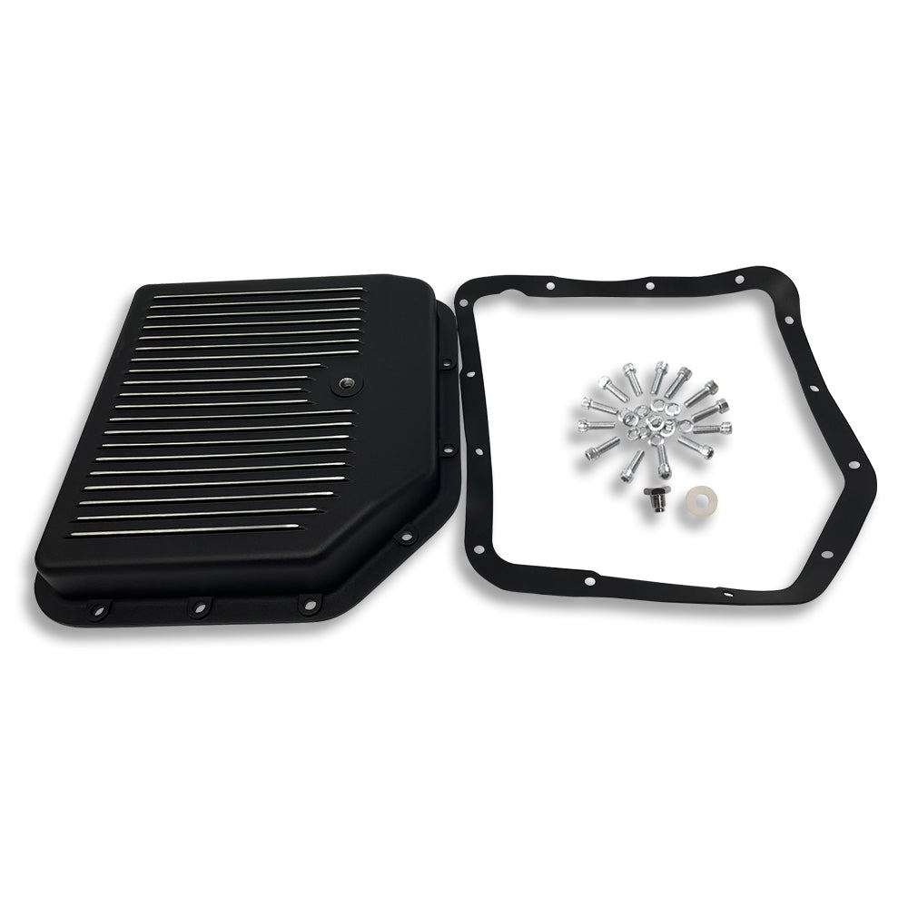 Aluminum GM Turbo 350 Finned Transmission Pan Black Includes Gasket and Hardware