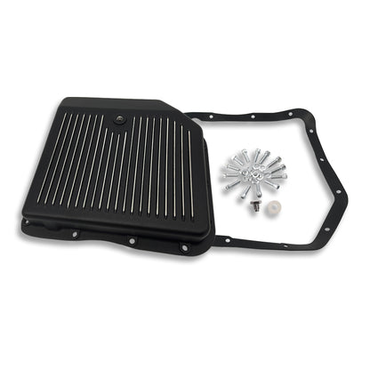 Aluminum GM Turbo 350 Finned Transmission Pan Black Includes Gasket and Hardware