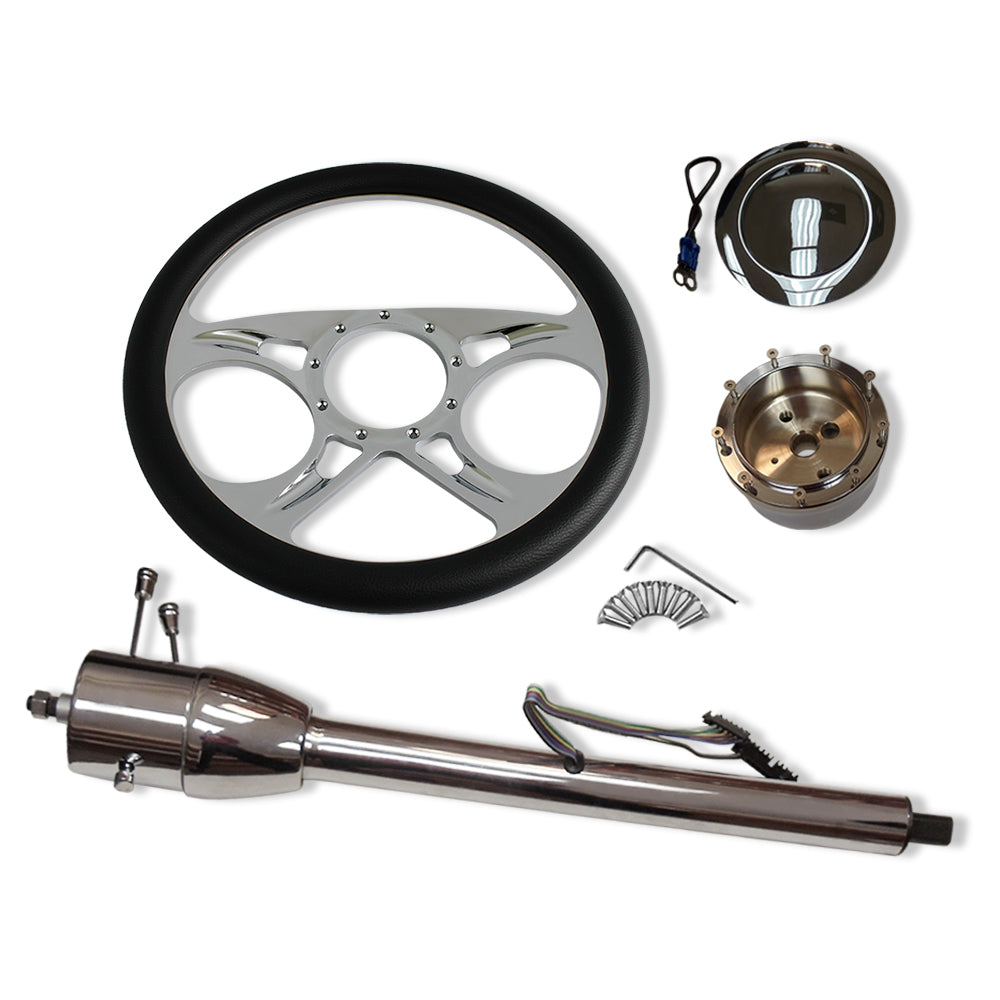 Chrome 30" Manual Steering Column w/adapter +14" Steering Wheel+Horn Button