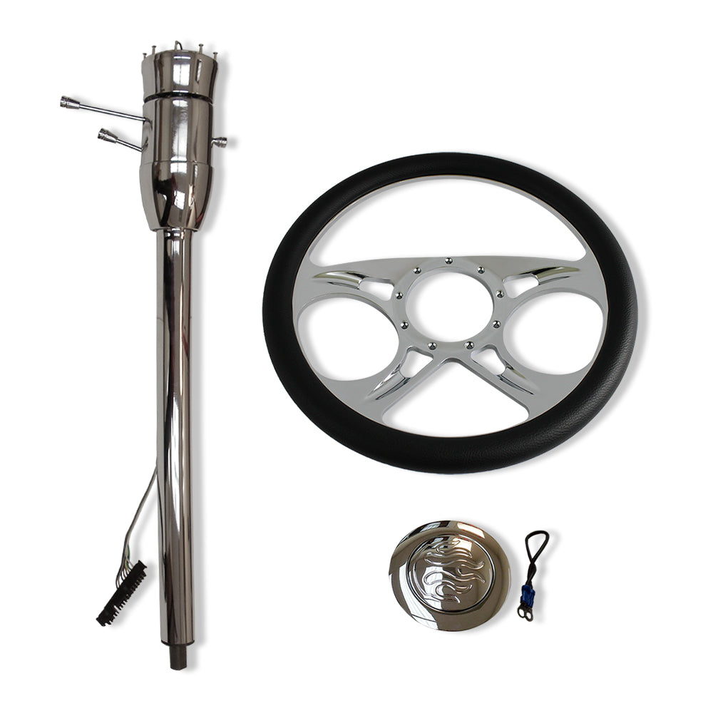 32" Manual Steering Column w/adapter +14" Steering Wheel+Flamed Horn Button