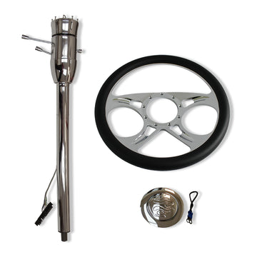 32" Manual Steering Column w/adapter +14" Steering Wheel+Flamed Horn Button