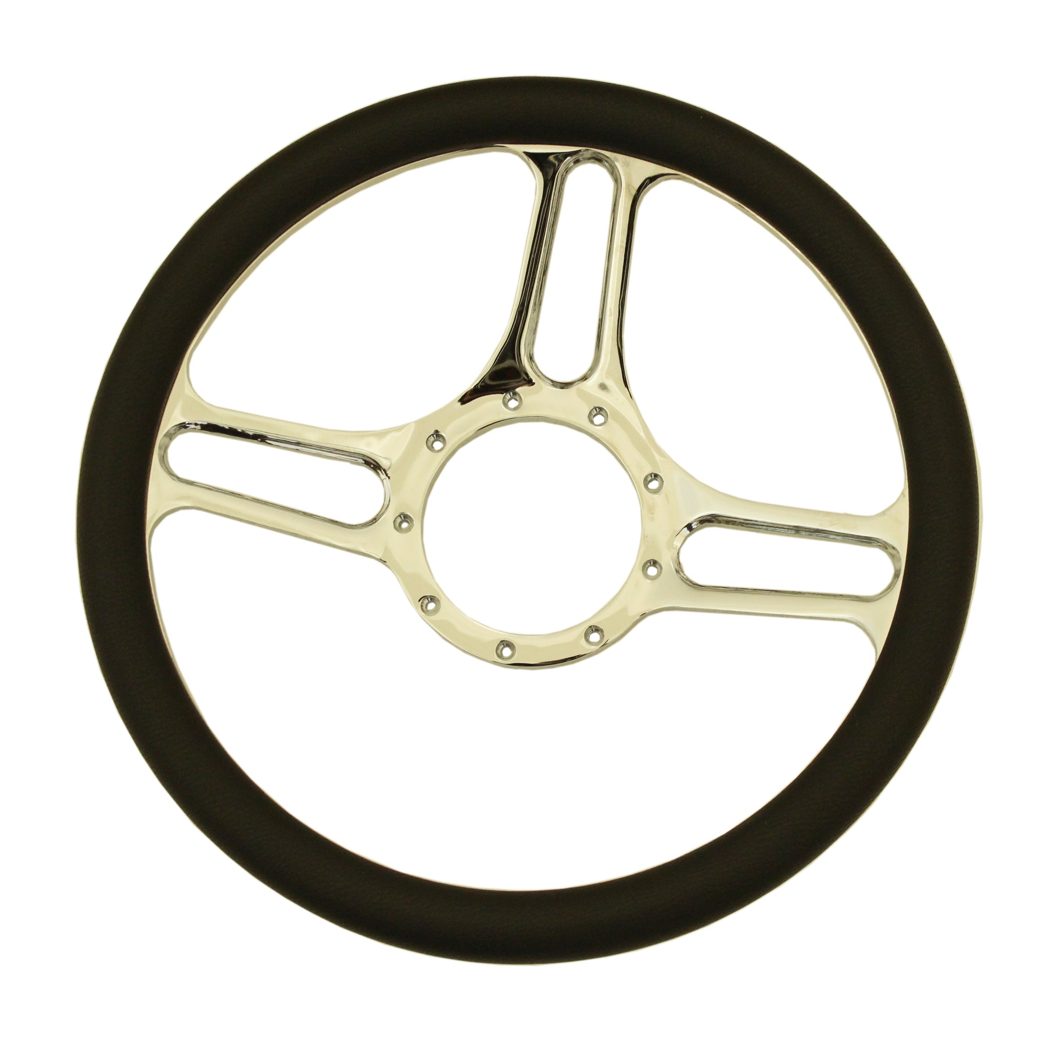 14" Chrome Billet Aluminum (9 Hole) Steering Wheel w/Half Wrap Black Leather