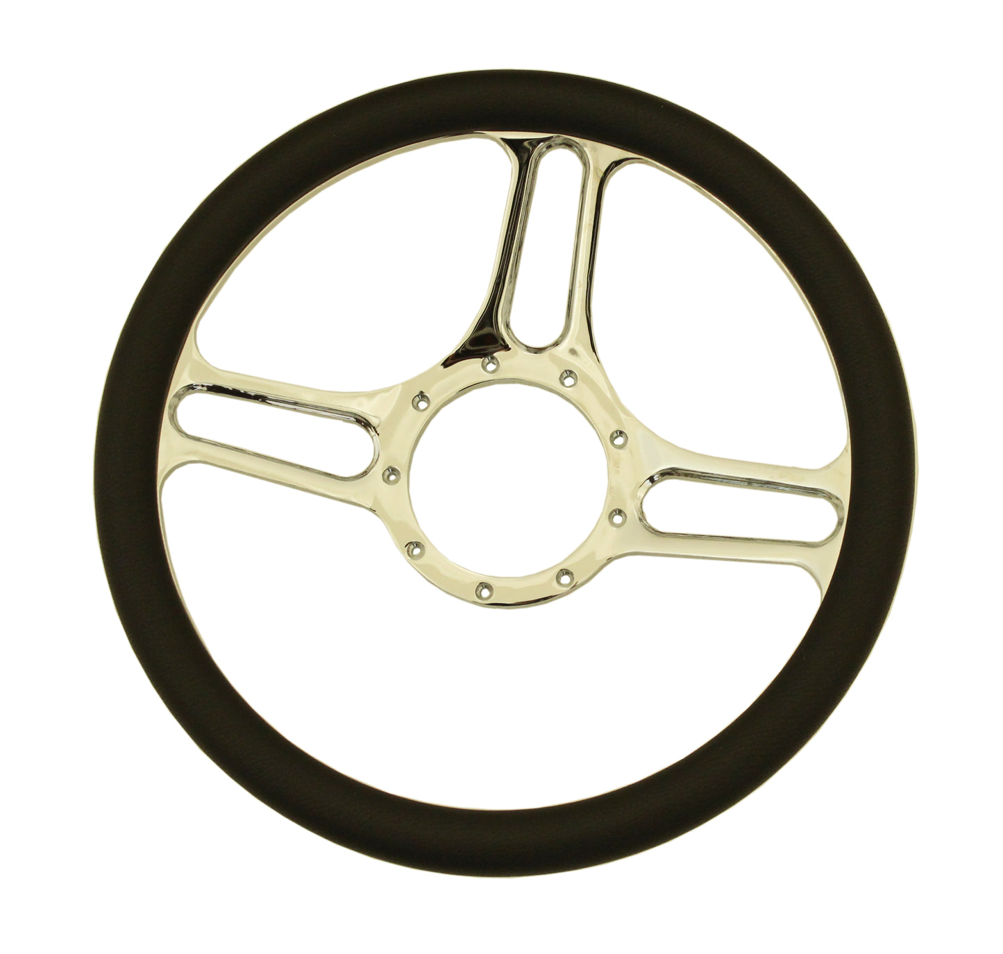 14" Chrome Billet Aluminum (9 Hole) Steering Wheel w/Half Wrap Black Leather