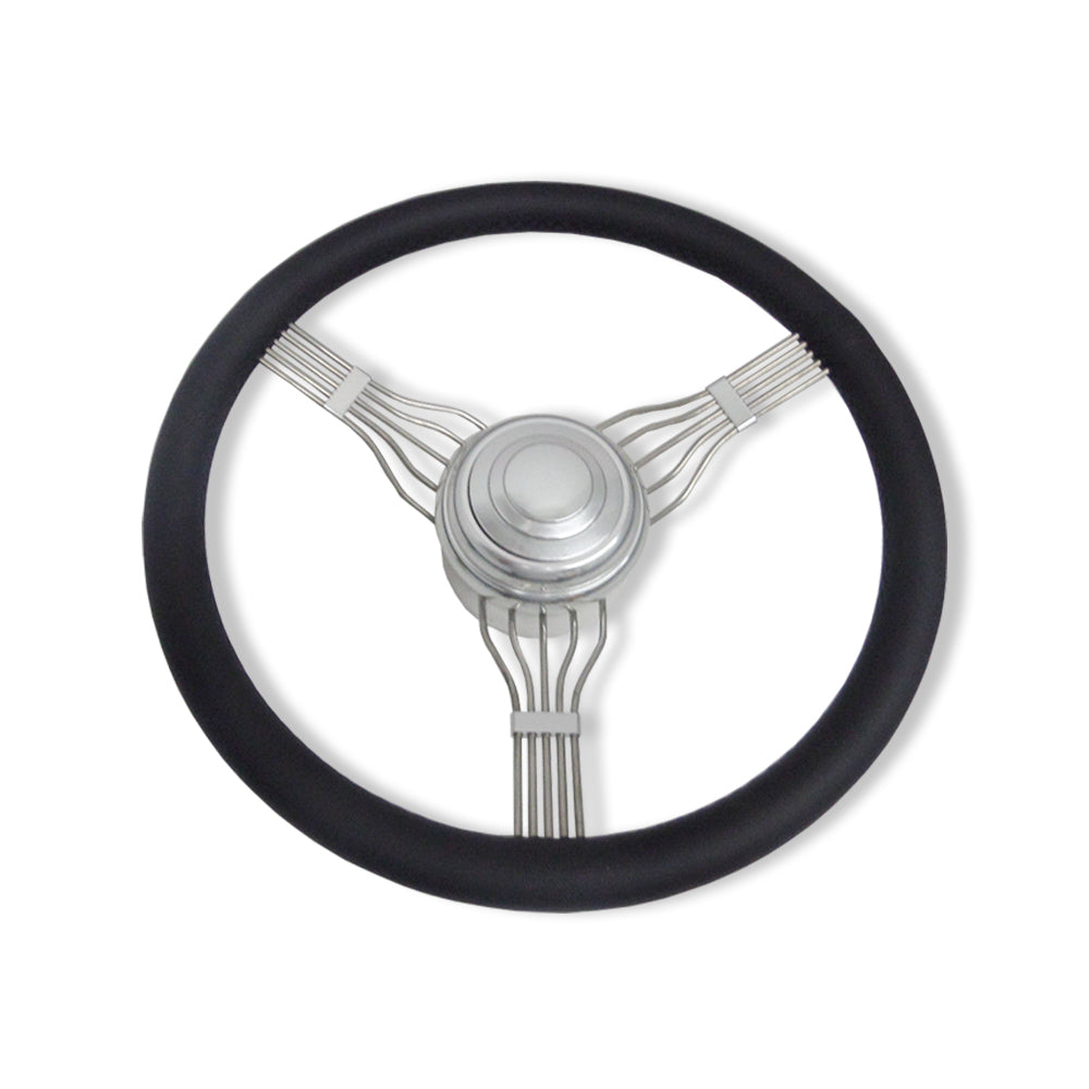 14" Chrome Full Wrap Leather Banjo Steering Wheel Built in Adapter & Horn Button